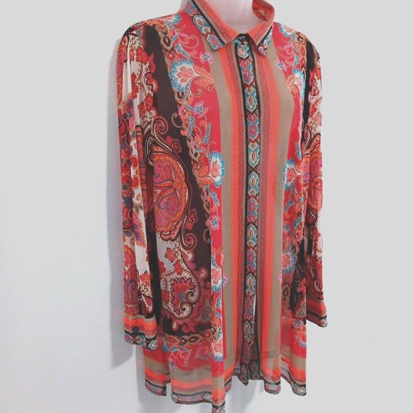 Chico's Travelers Tunic‎ Top 12/14 Large Lightweight Paisley Stretch Boho Bright - Picture 3 of 12
